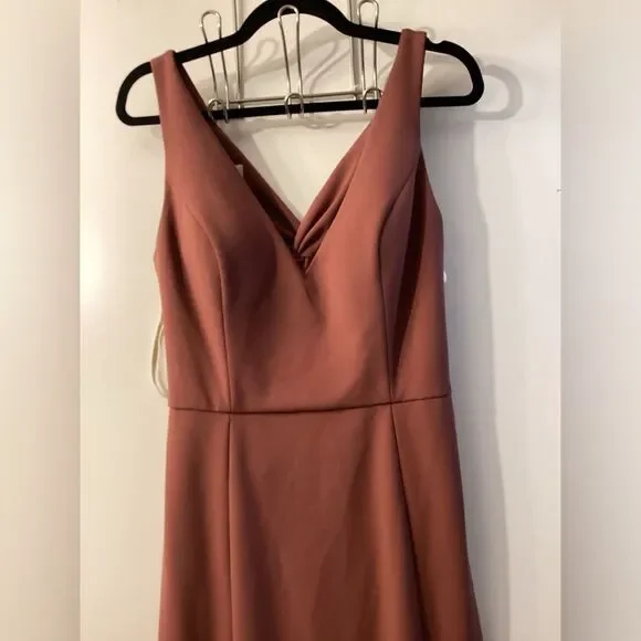 Jenny Woo Rust Brown Sleeveless V-Neck Maxi Dress Size 12 - Picture 7 of 14